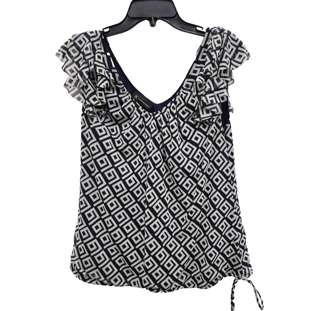 INC‎ International Concepts Womens Top Large Black White Ruffle Fairy Whimsygoth
